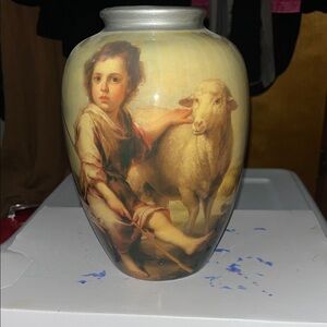 Vintage Style Vase with Pastoral Scene of the Shepherd Boy